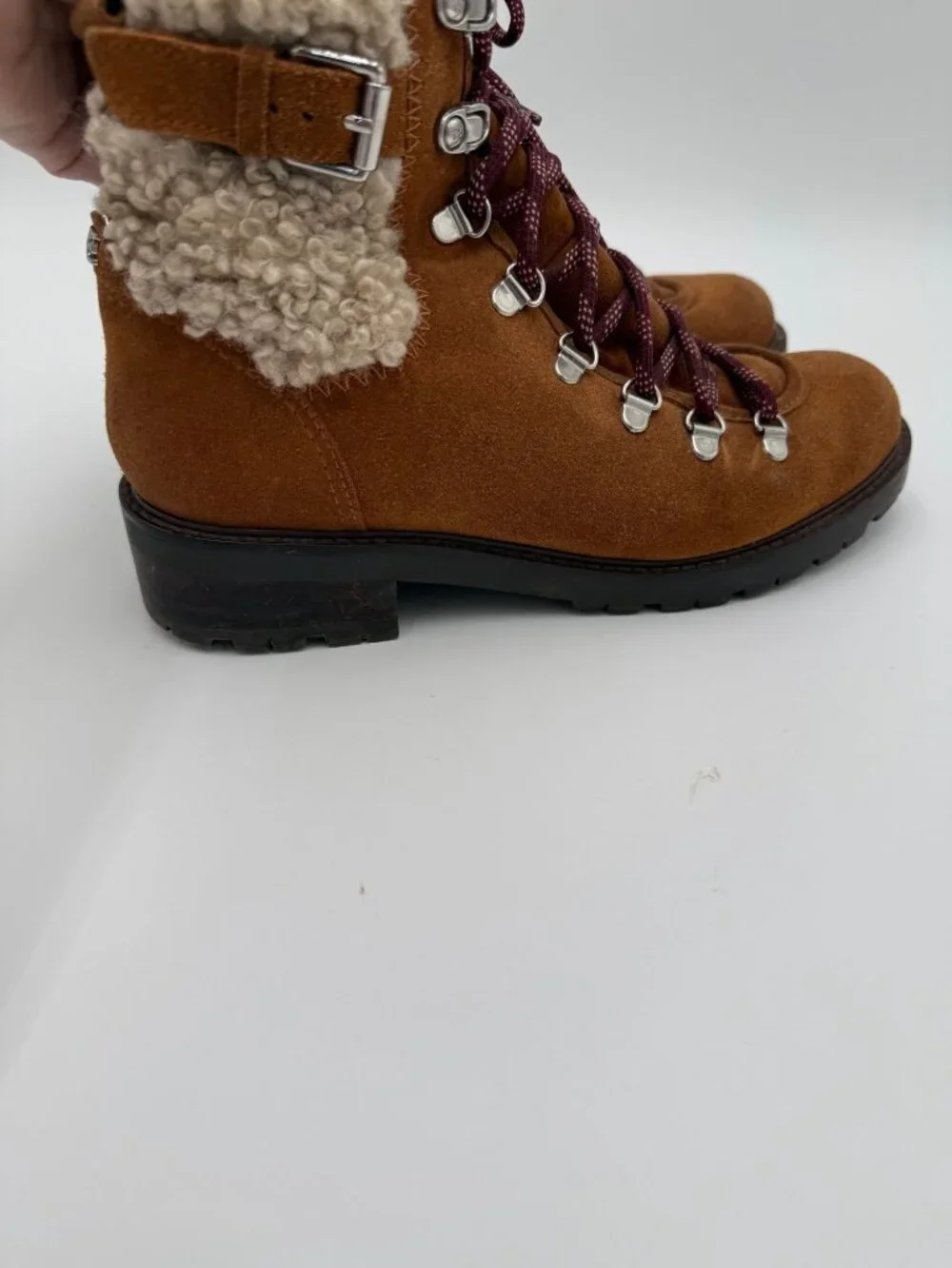 Sam Edelman Suede Lace Up Shearling Lined Hiking Boots Brown Womens 9 Circus